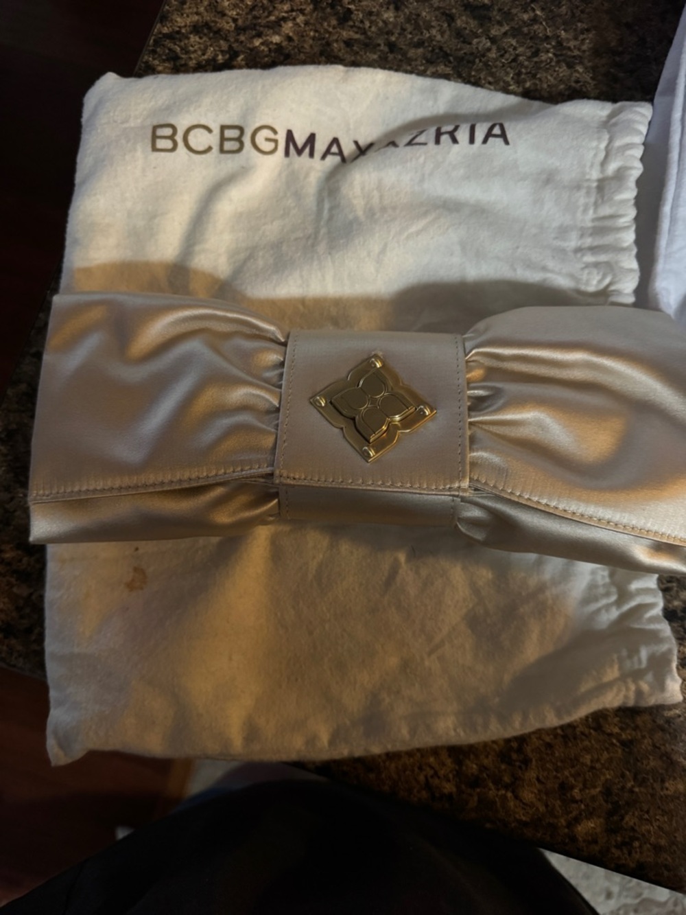 BCBGMaxAzria Gold Satin Evening Clutch